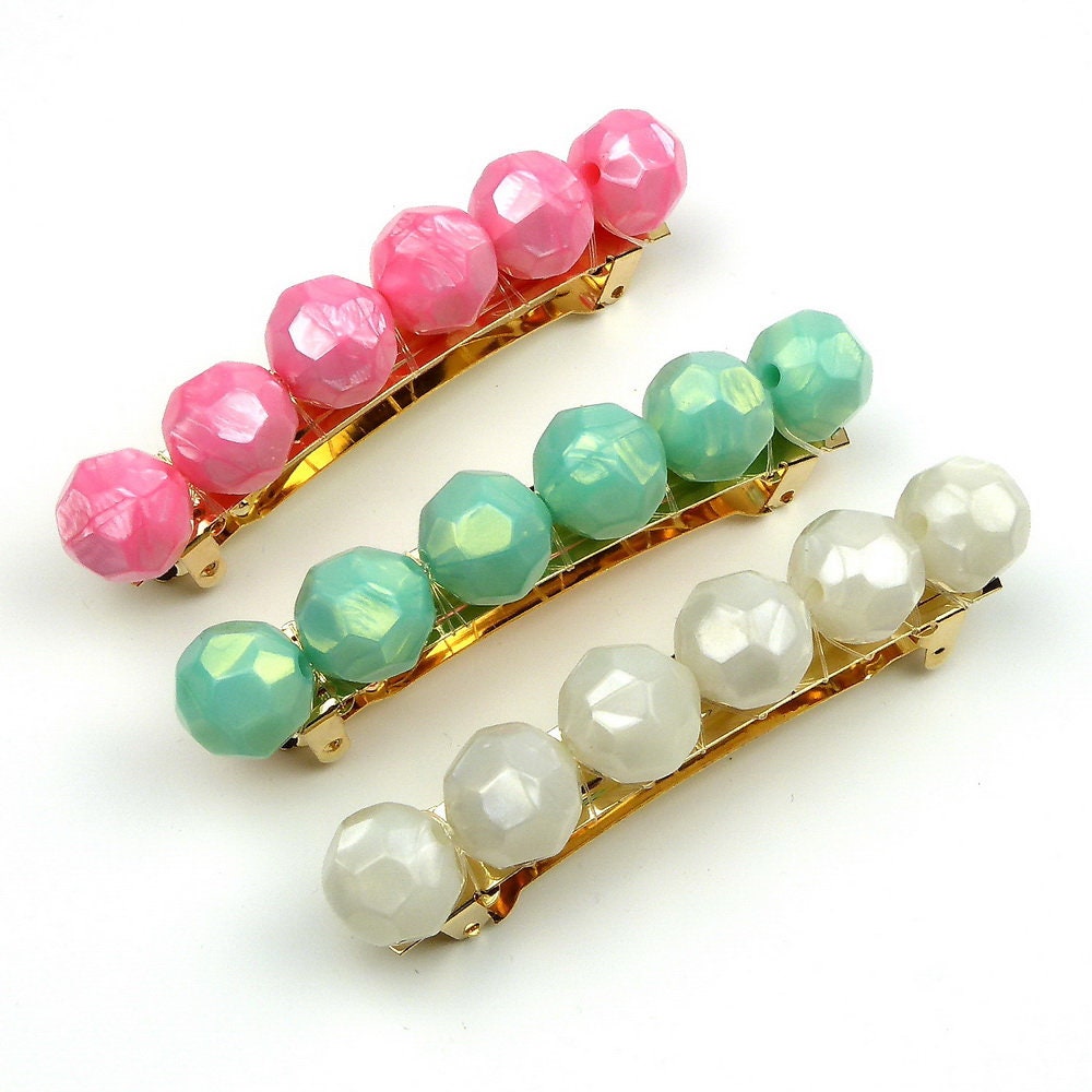 Barrette cheveux grosse perle facette 8cm