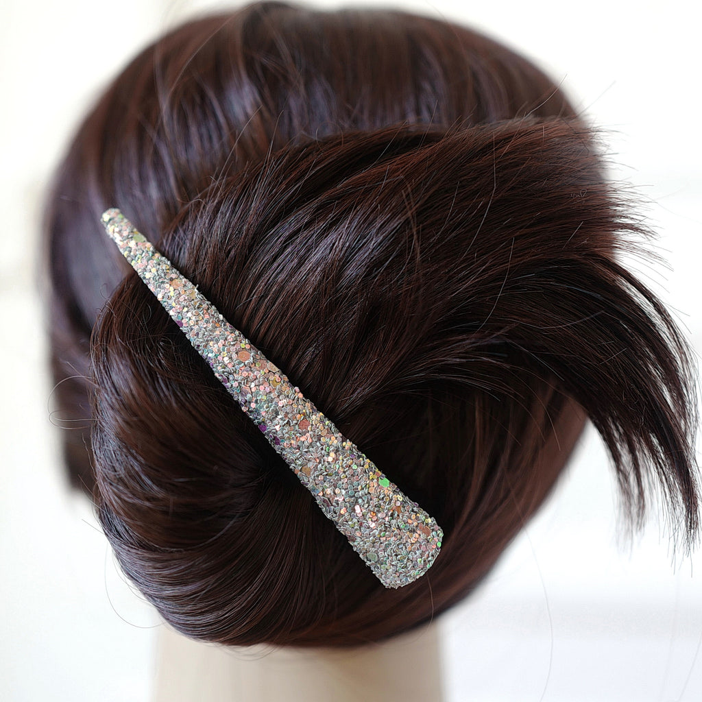 Grande pince cheveux concorde 10.5cm paillette - gris vert