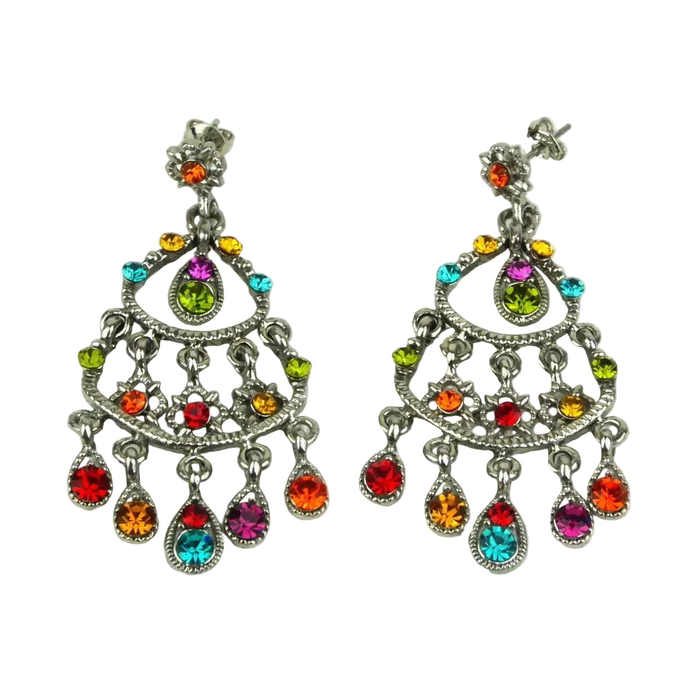 Boucles d'oreilles pendantes bohème strass multicolores 5.5cm