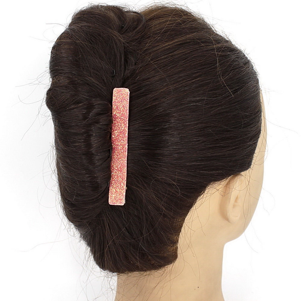 Pince cheveux paillettes 8cm - corail