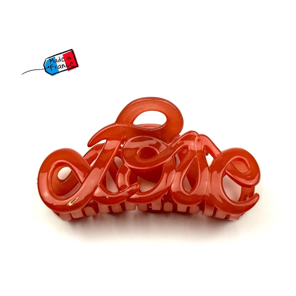 Pince à cheveux "Love" 8,5cm en acétate, rouge, qualité, Made in France