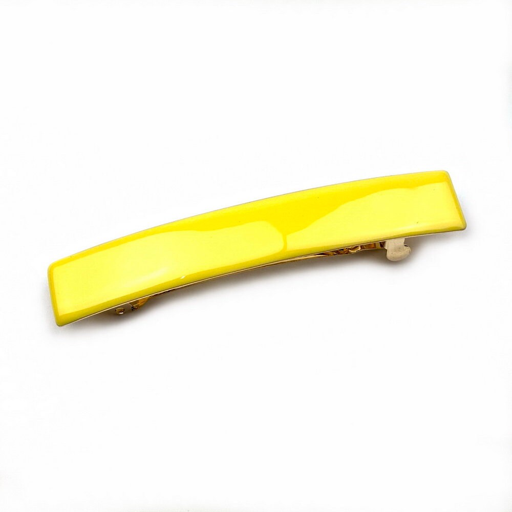 Barrette Cheveux Émail Jaune 9cm Métal Doré