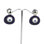 Boucles d'oreilles pendantes émail et cristaux, bleu