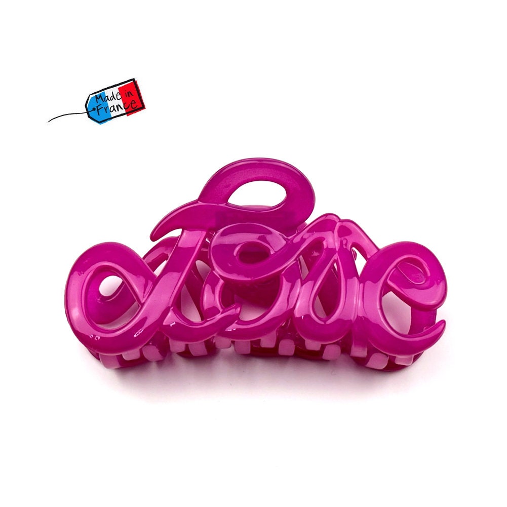 Pince à cheveux "Love" 8,5cm fushia en acétate, Made in France
