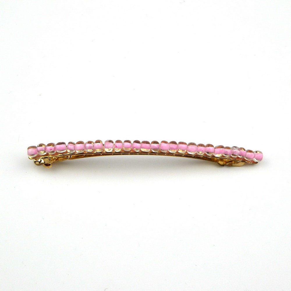 Barrette cheveux fine 8cm, perles de rocaille rose