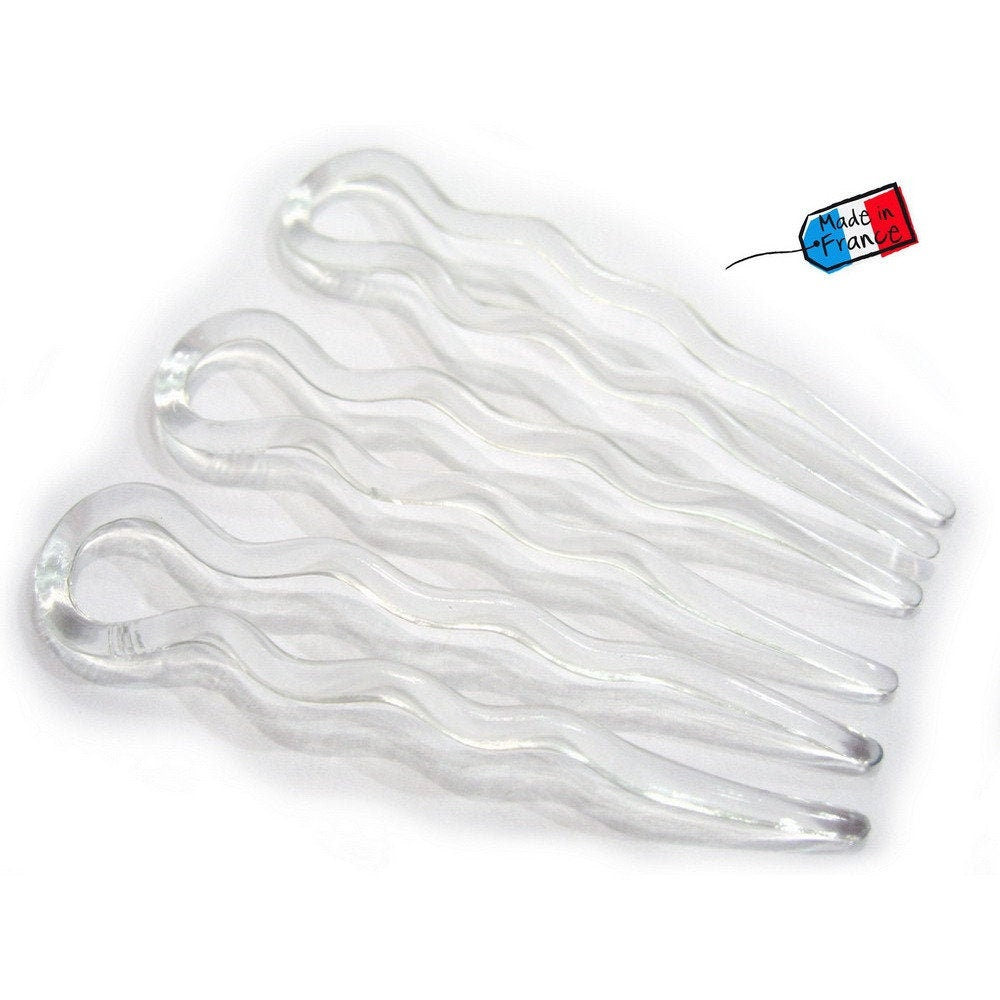 6 épingles cheveux transparentes made in France 8.8cm
