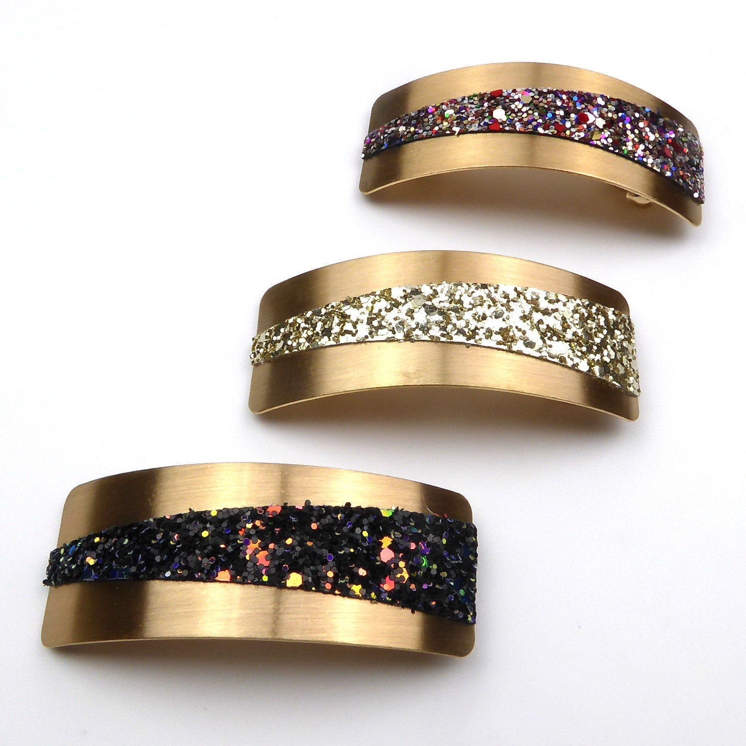 Barrette cheveux rectangulaire incurvés avec paillettes