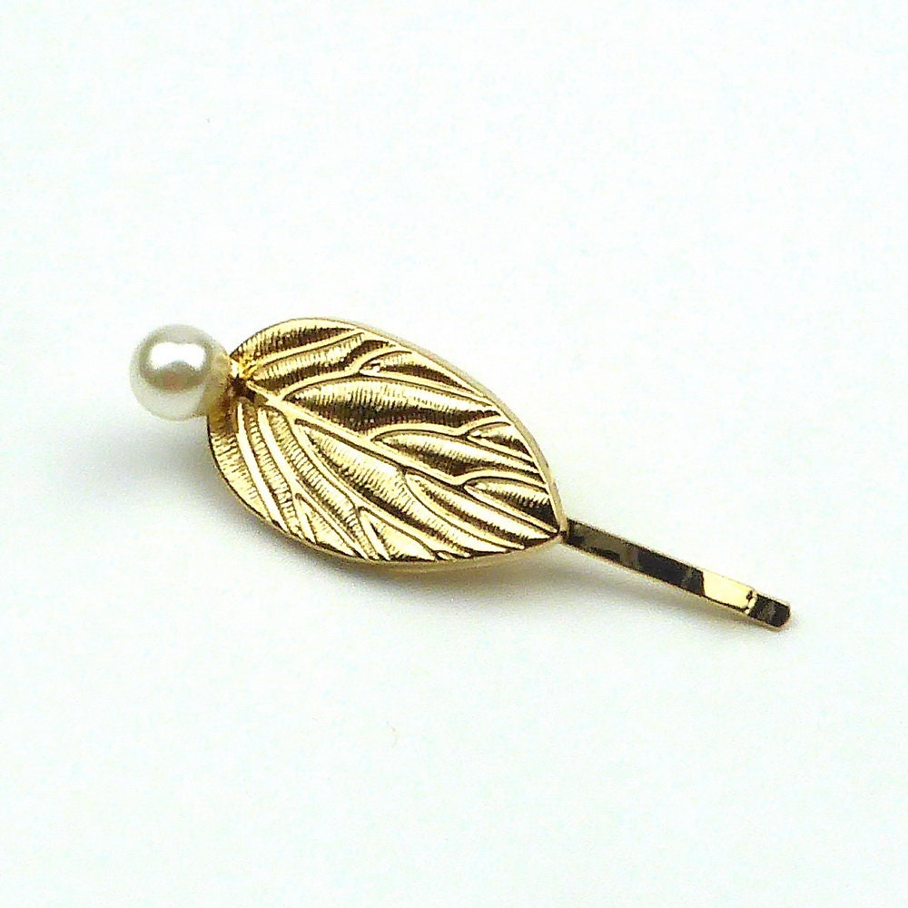 Pince cheveux barrette feuille et perle