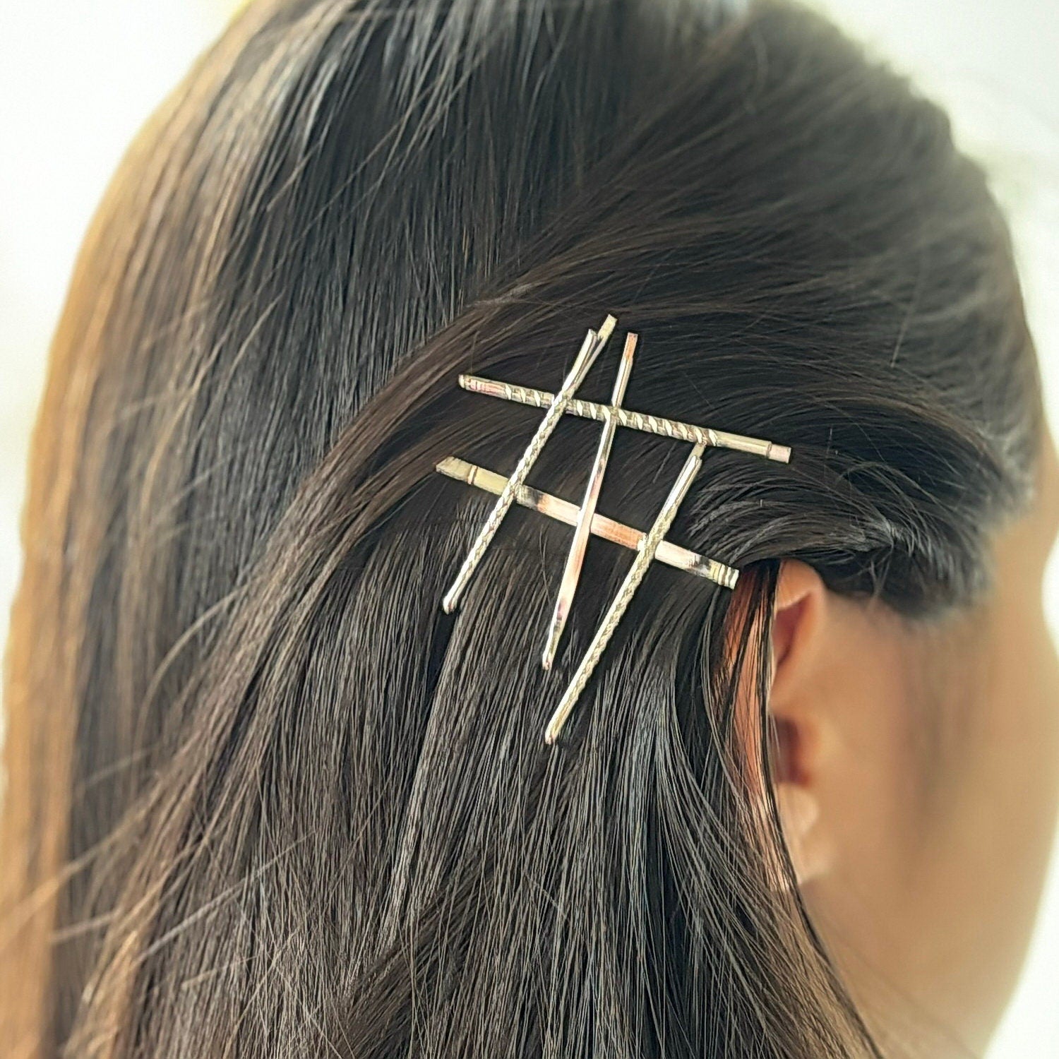 Pince Cheveux Quadrillage Doré 5cm - Accessoire Coiffure Fantaisie