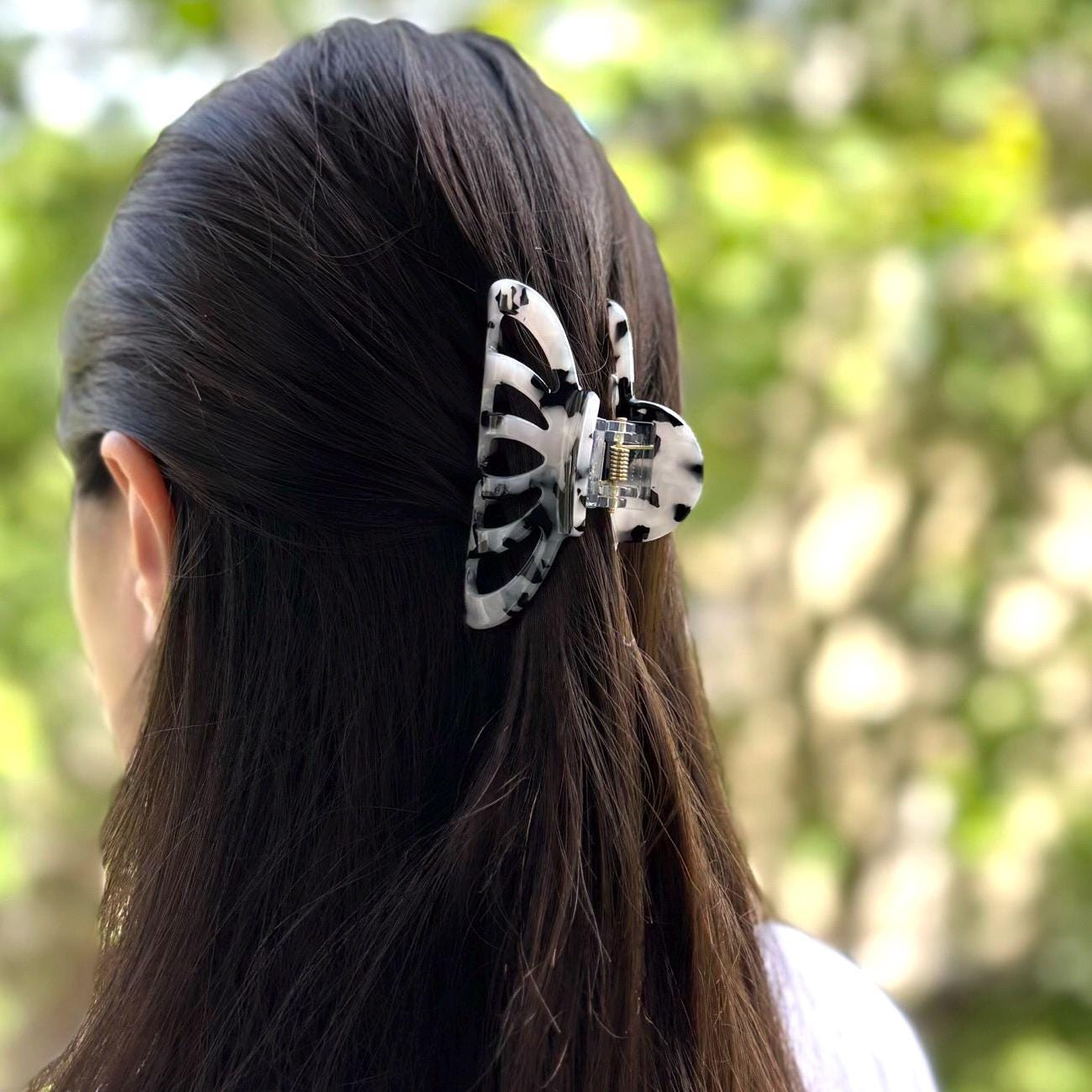 Pince cheveux crabe 8cm motif tortue acétate gris, accessoire coiffure