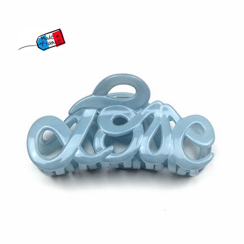 Pince à cheveux "Love" 8,5cm en acétate, qualité premium, Made in France - bleu ciel