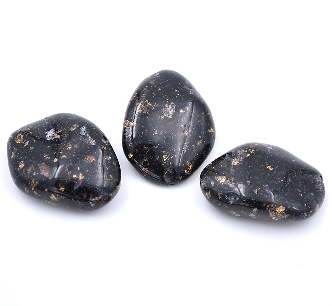 Lot de 6 perles polygonales en polyrésine - noir