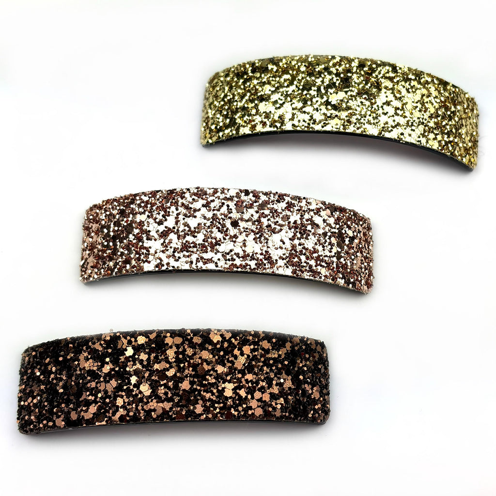 Barrette cheveux paillette 9.5cm, accessoire cheveux - doré, or rose, marron