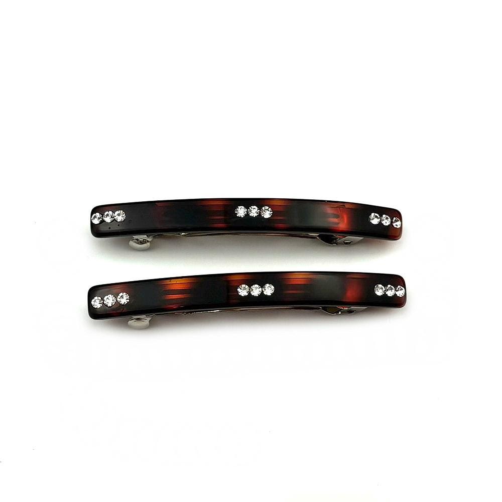 Barrette cheveux strass 6,5cm – Élégance classique fait main demi-blond