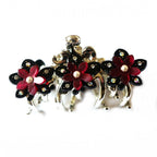 Pince cheveux crabe motif fleur acétate 10cm fait main - argent