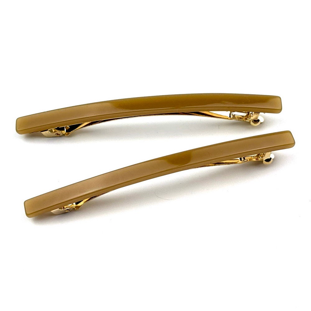 Barrettes cheveux fine fait main 9cm beige - Lot de 2