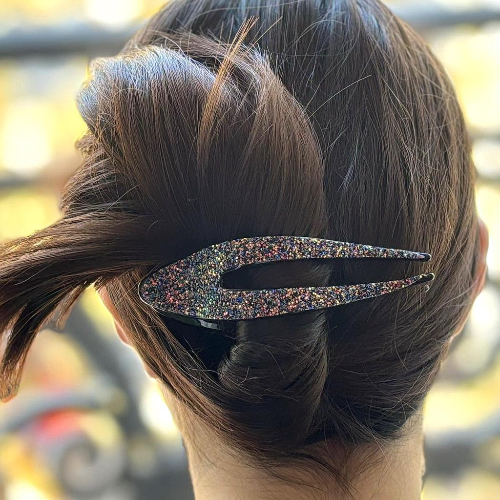 Pince à cheveux bec 11,5cm avec paillettes violet
