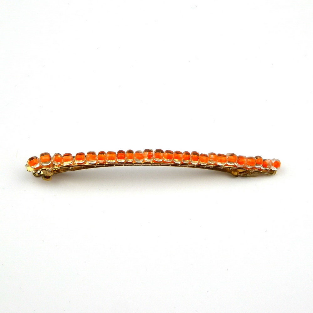 Barrette cheveux fine 8cm, perles de rocaille orange