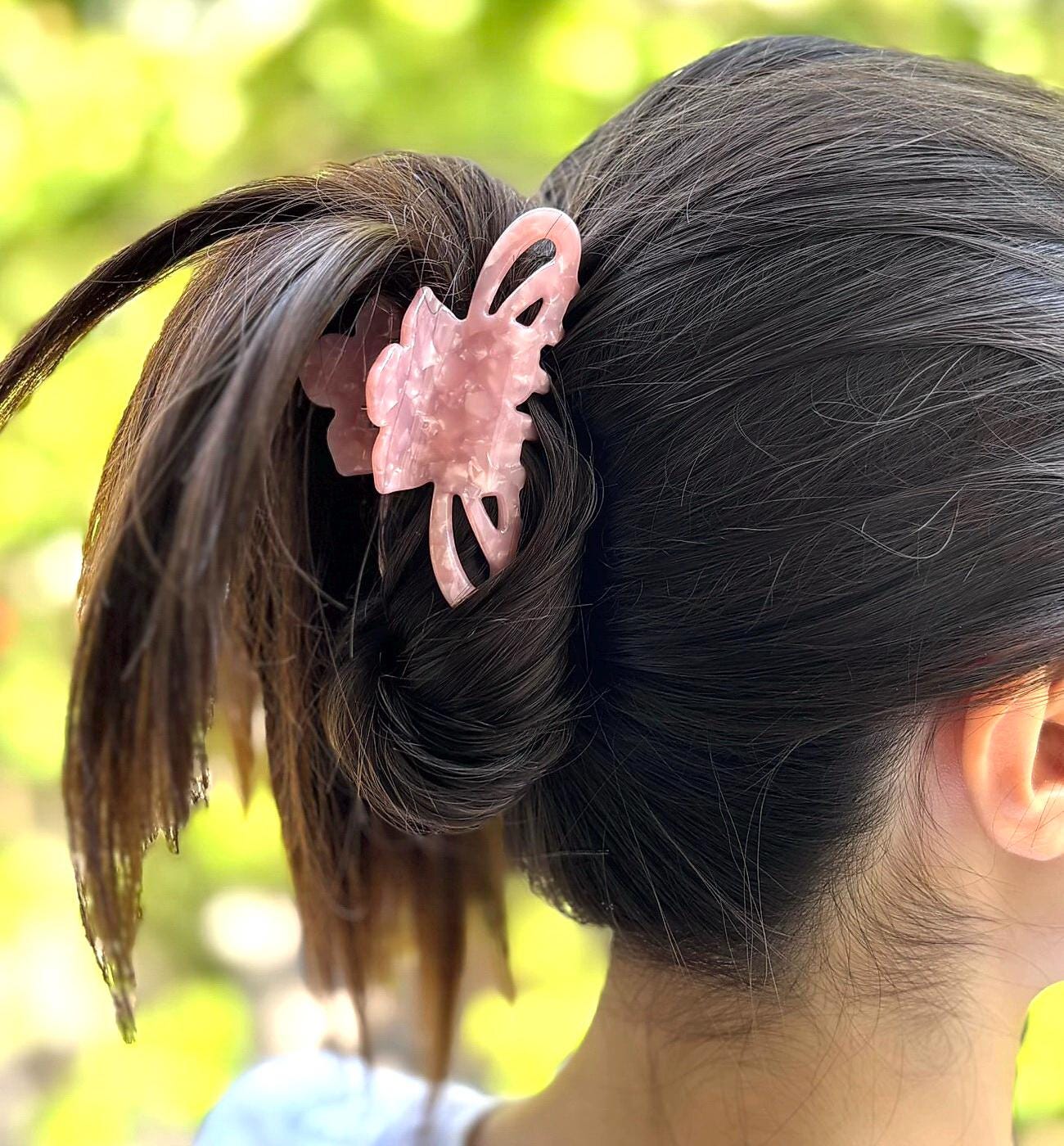 Pince crabe acétate nacrée – Fait main 8 cm | rose