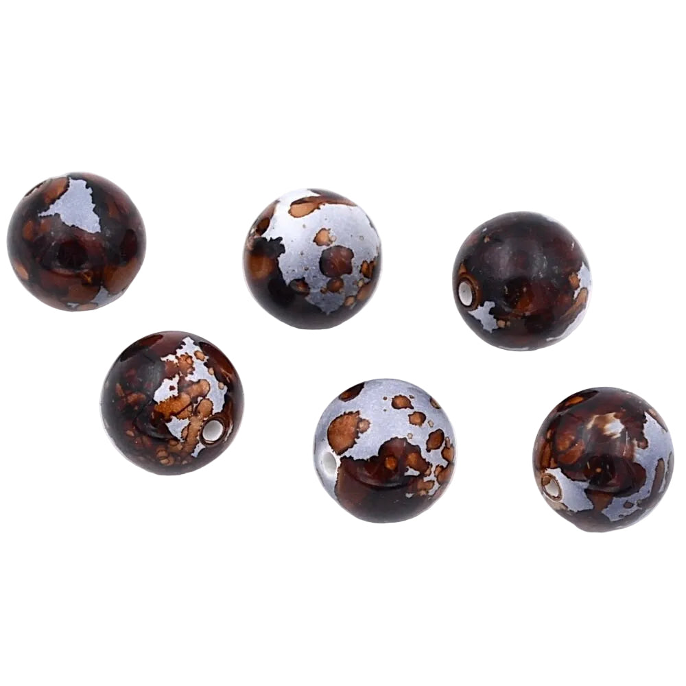 Lot de 10 perles rondes en céramique 14mm marron-gris