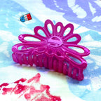 Pince à cheveux fleur acétate Fuchsia – Fait main, Fabrication française 8 cm