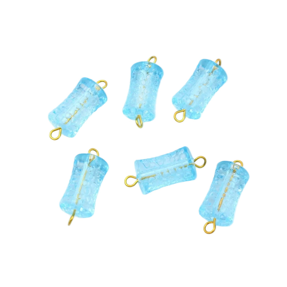 Perles Cylindriques Acrylique Bleu 15x8mm Tige Dorée - Lot de 10