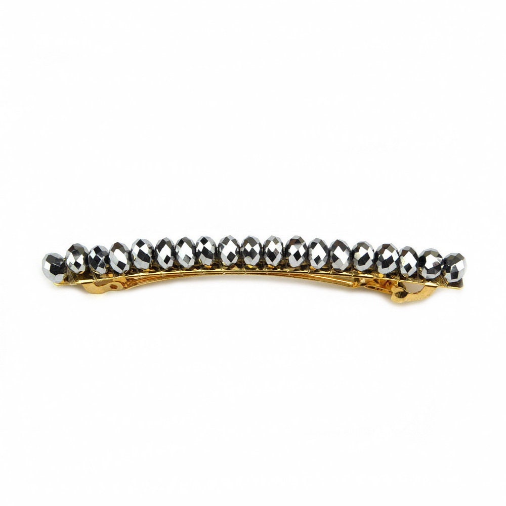 Barrette cheveux perles cristaux argent 8.5cm