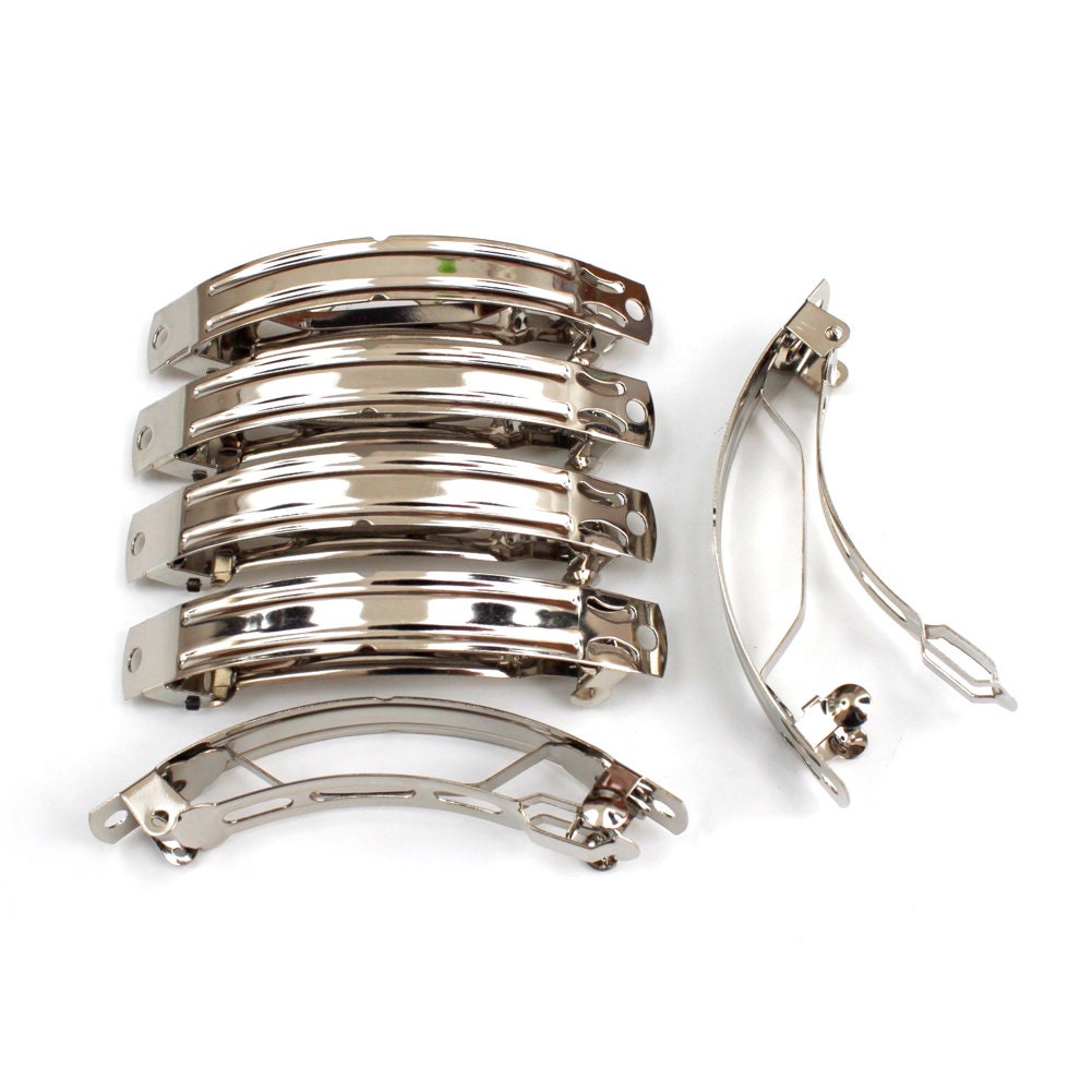 Barrettes monture courbe "Clip Paris" 6.5cmx0.9cm, argent - Lot de 10