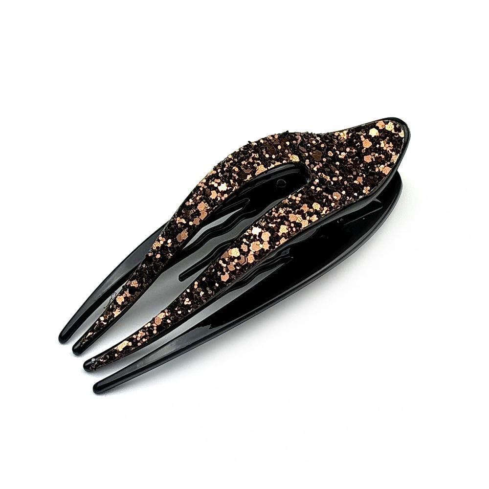 Pince à cheveux forme bec 11,5cm à paillettes marron
