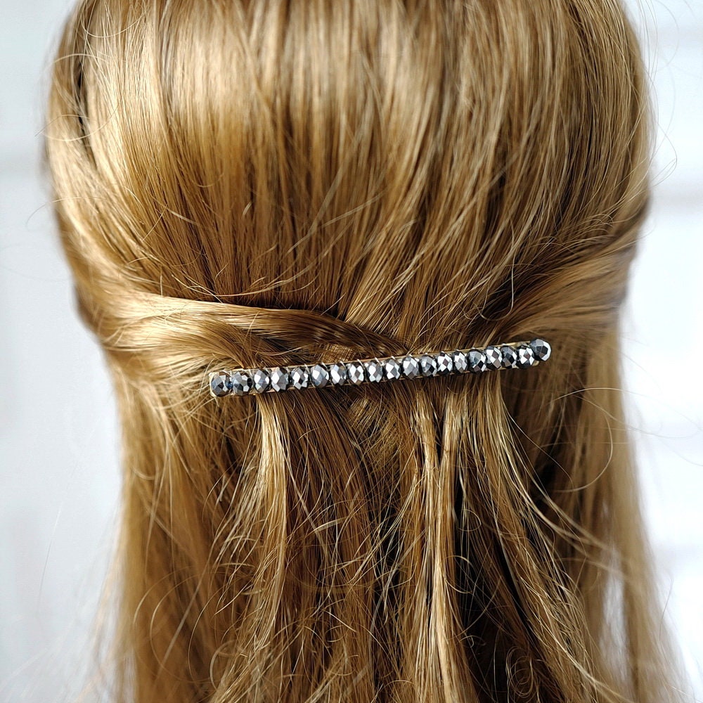 Barrette cheveux 8.5cm perles cristaux