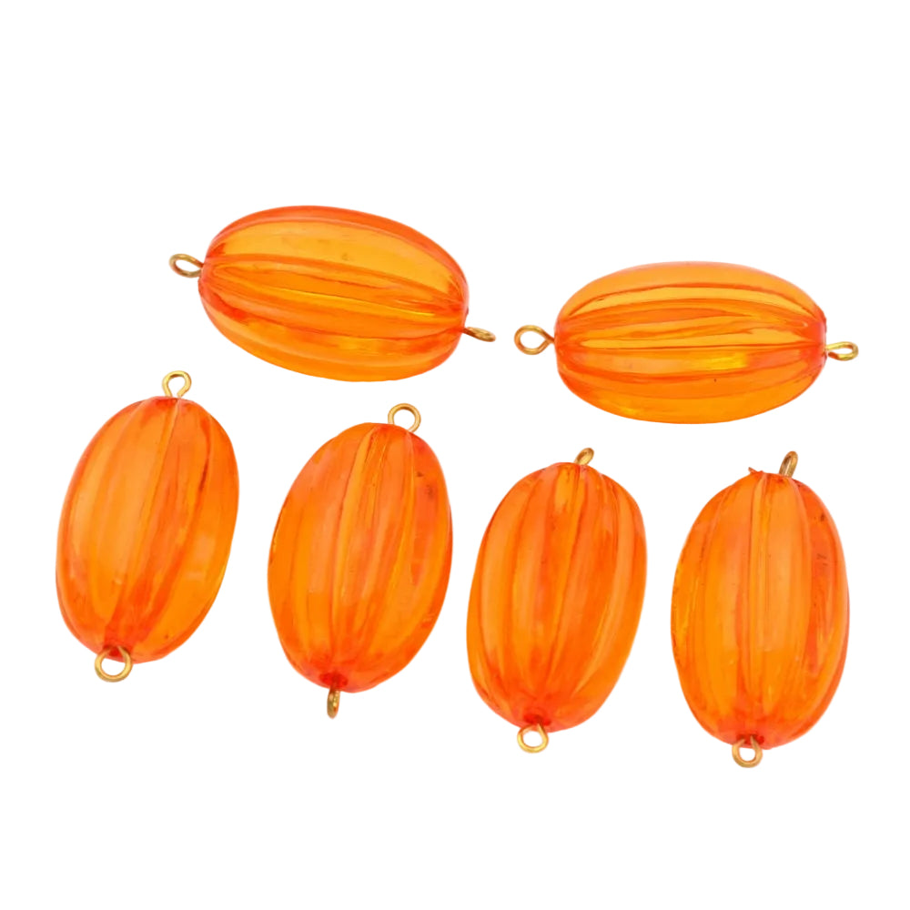 Lot de 10 perles ovales cannelées en acrylique 29x17mm orange