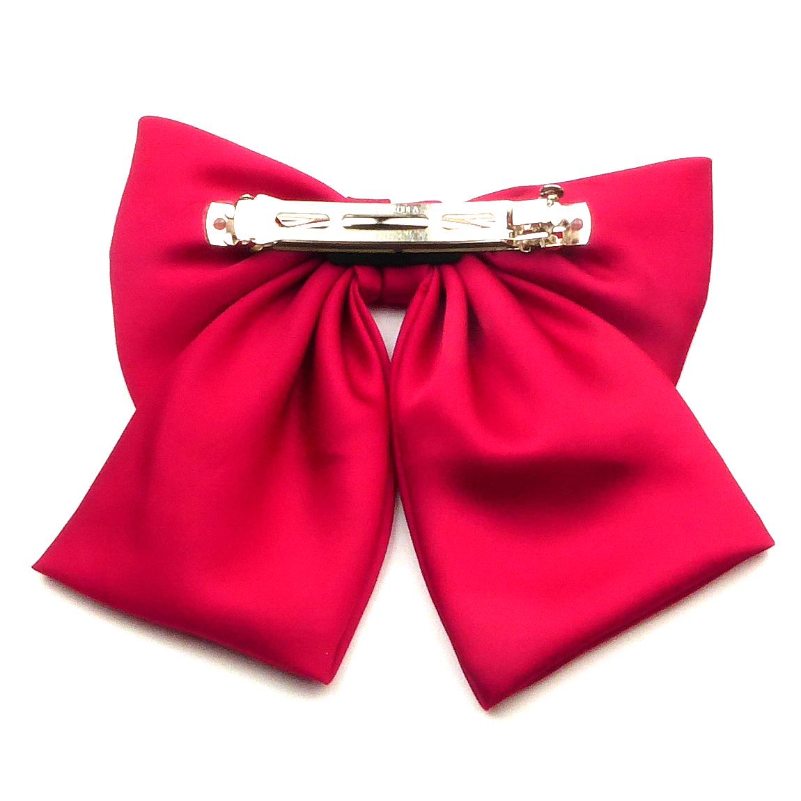 barrette cheveux avec nœud à pan en satin rouge