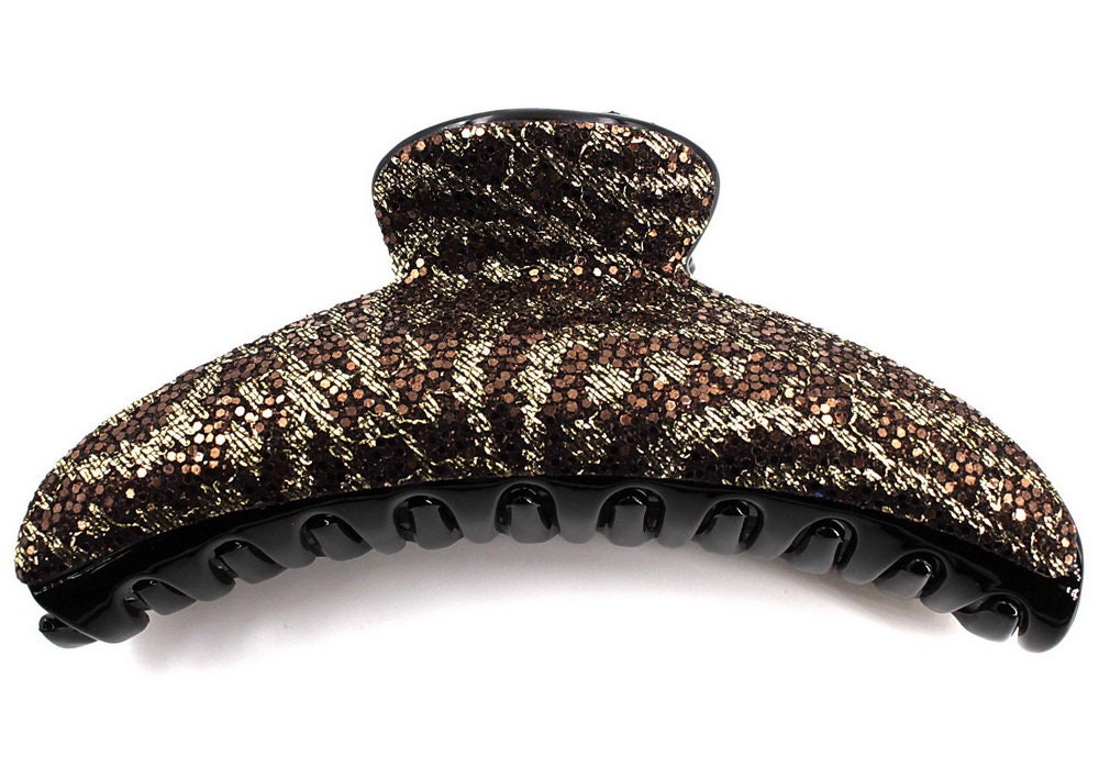 Pince cheveux paillette zebré 12cm - marron doré