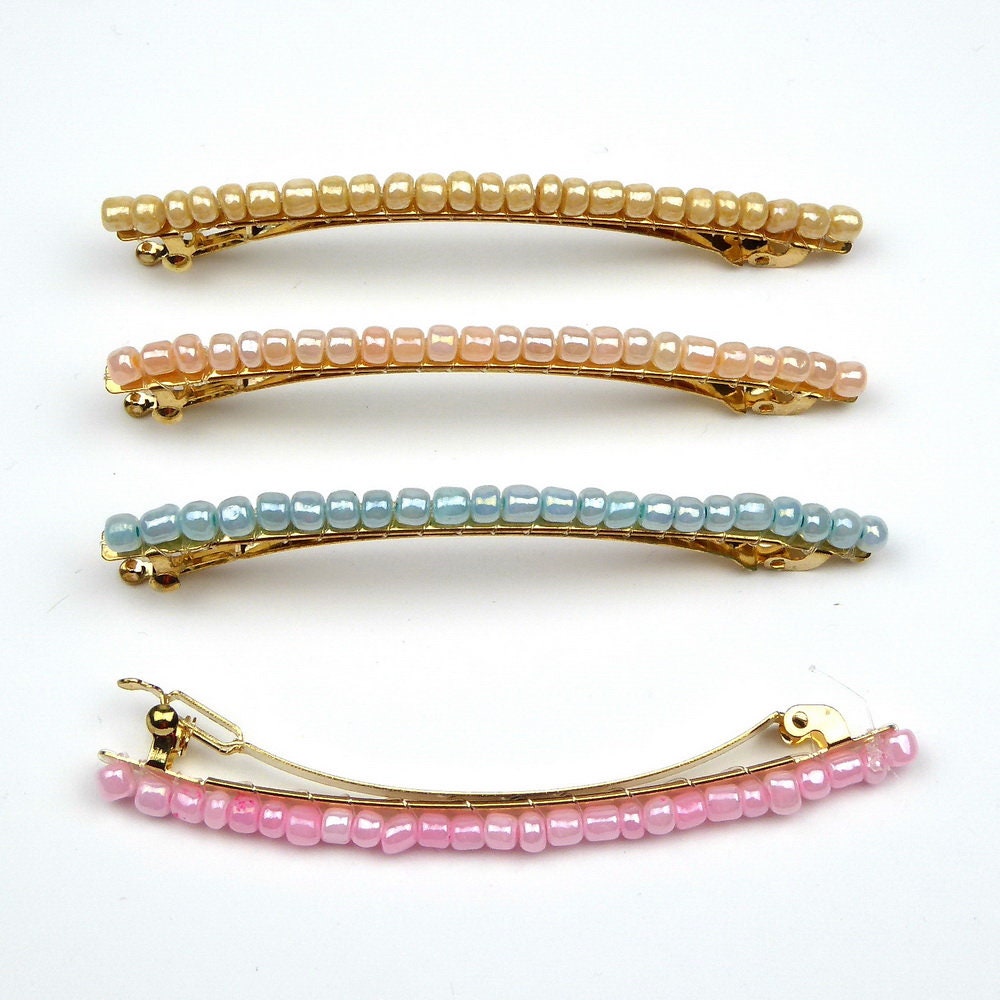 Barrette Cheveux Fine Perles de Rocaille 8cm