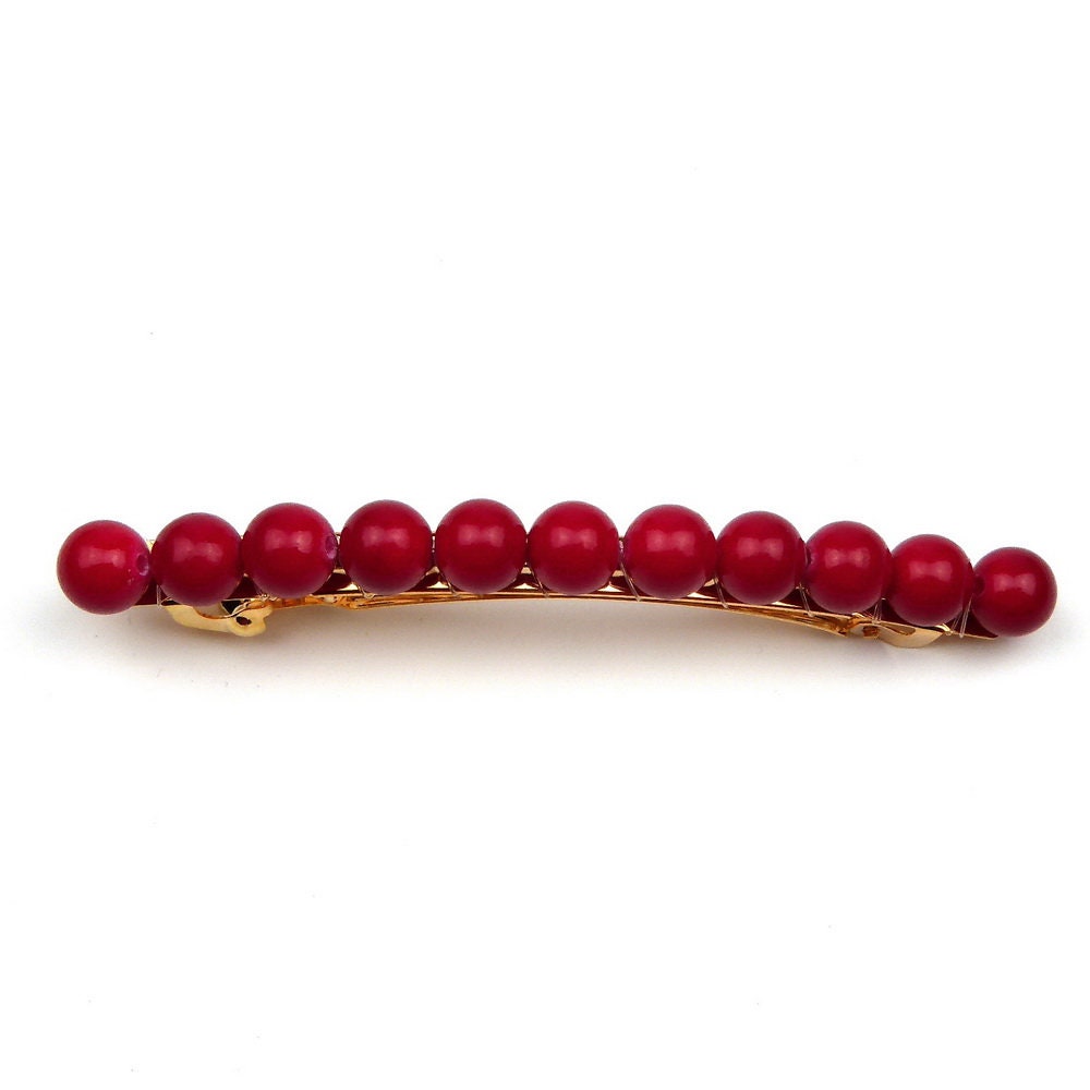 Barrette cheveux 8cm, perles 8mm