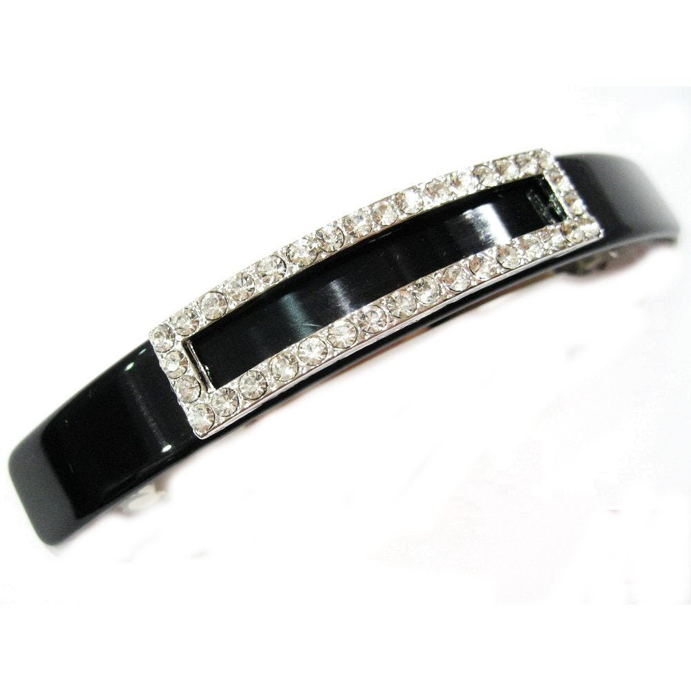 Barrette cheveux noire incurvée ovale ornée de strass