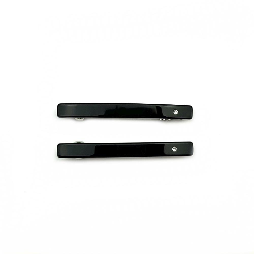 Barrette cheveux acétate et strass 6.5cm noir, lot de 2