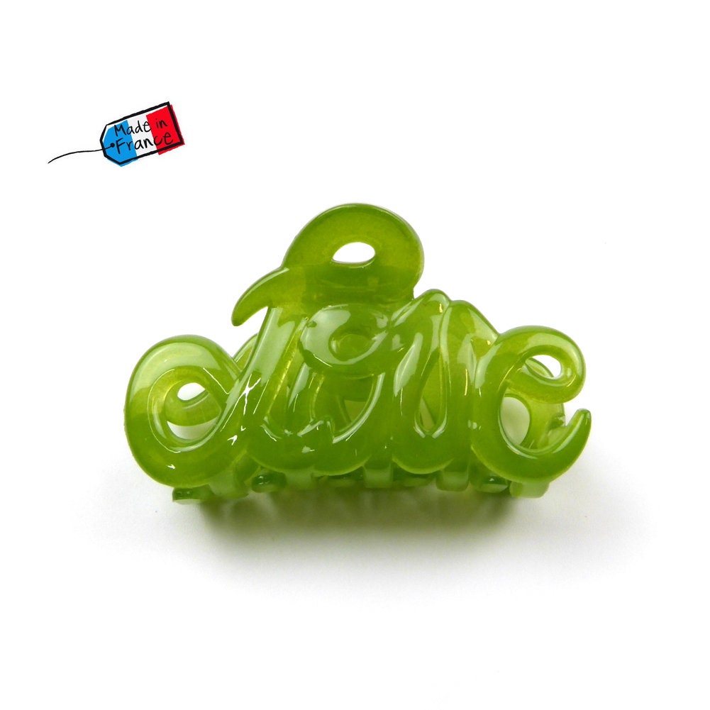 Pince à cheveux "Love" 5,5cm en acétate, vert, qualité premium, Made in France