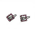 Barrettes cheveux carré en métal et strass - Lot de 2