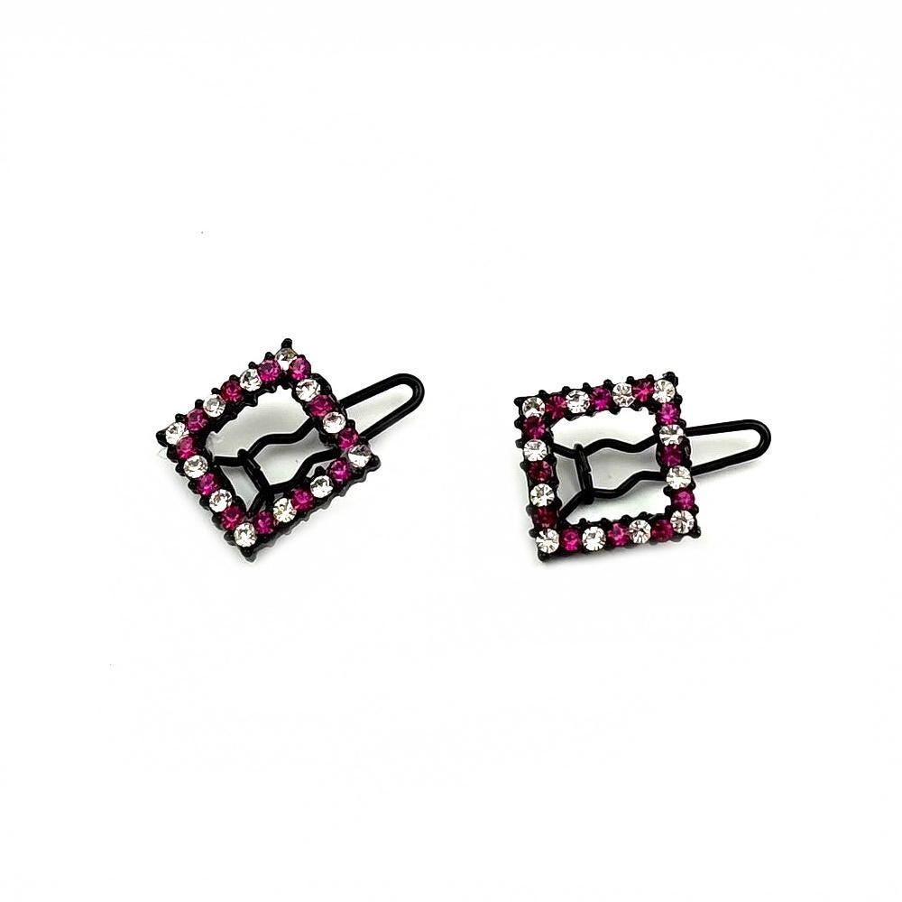 Barrettes cheveux carré en métal et strass - Lot de 2