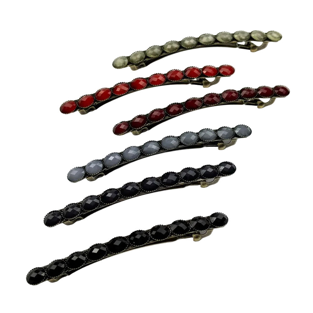 Barrette cheveux vintage longue avec perles à facette