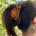 Pince à cheveux fleur acétate Orange – Fait main, Made in France 8 cm