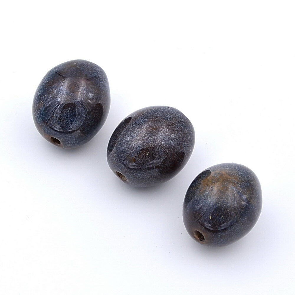 Lot de 6 perles ovale en céramique - gris