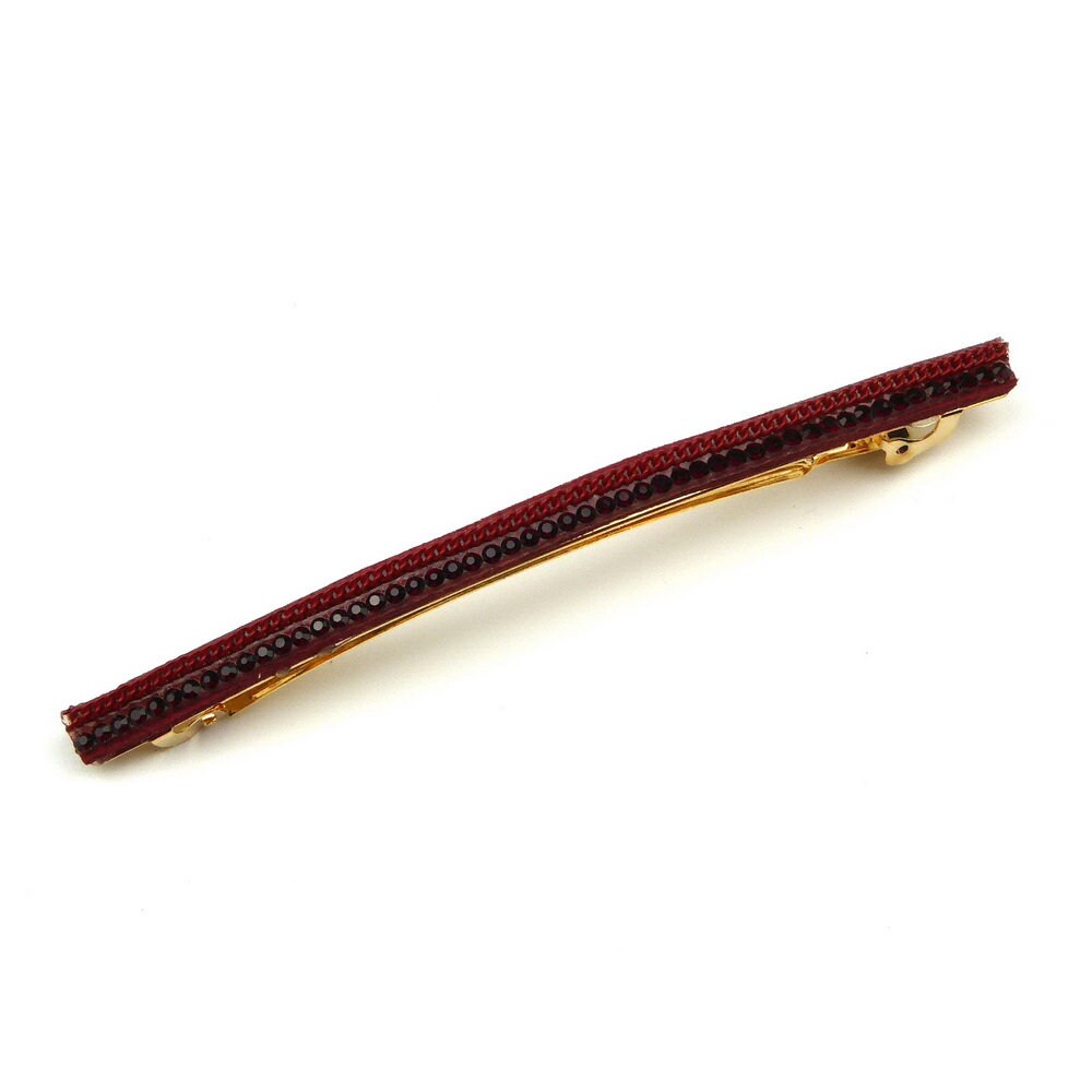 Barrette cheveux longue 10cm avec chaine strass bordeaux