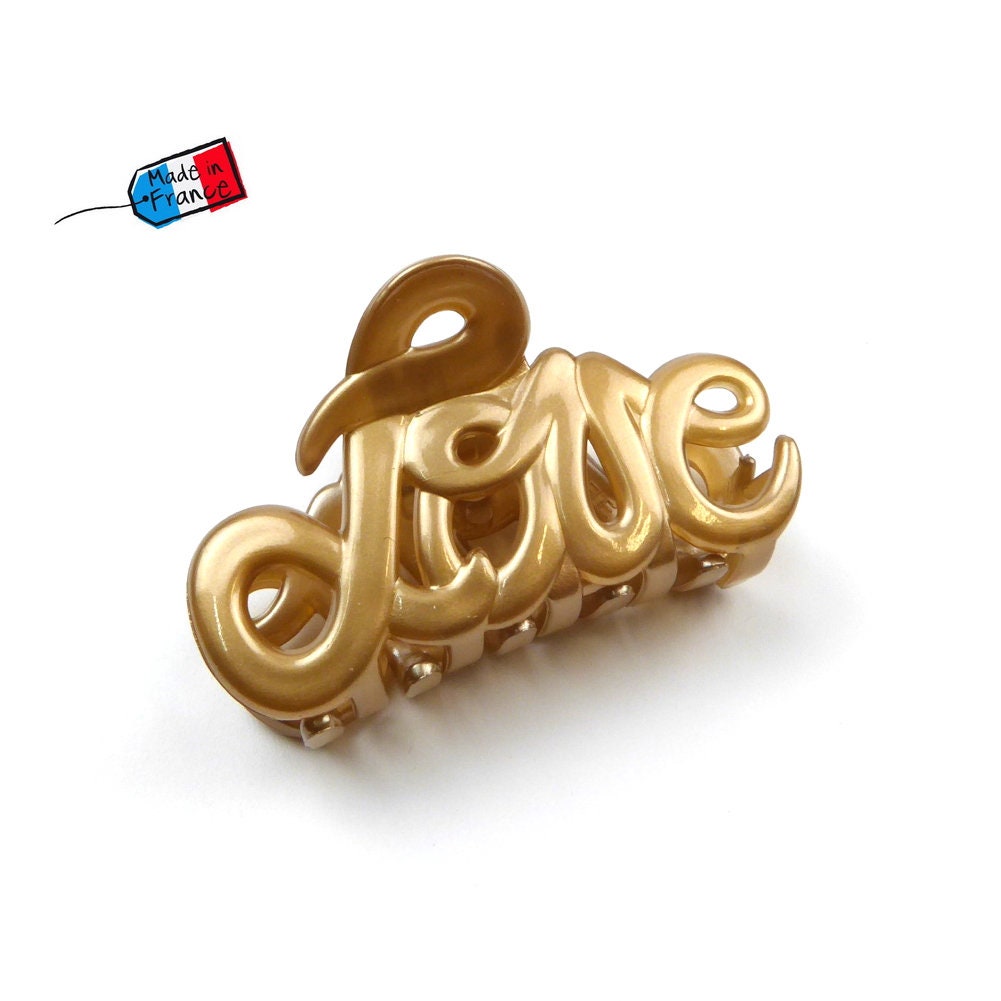 Pince à cheveux "Love" 5,5cm en acétate, doré, qualité premium, Made in France