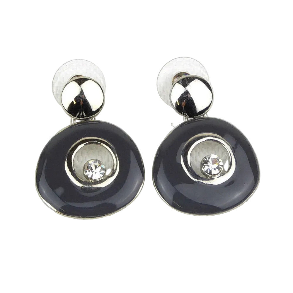 Boucles d'oreilles pendantes émail et cristaux - gris