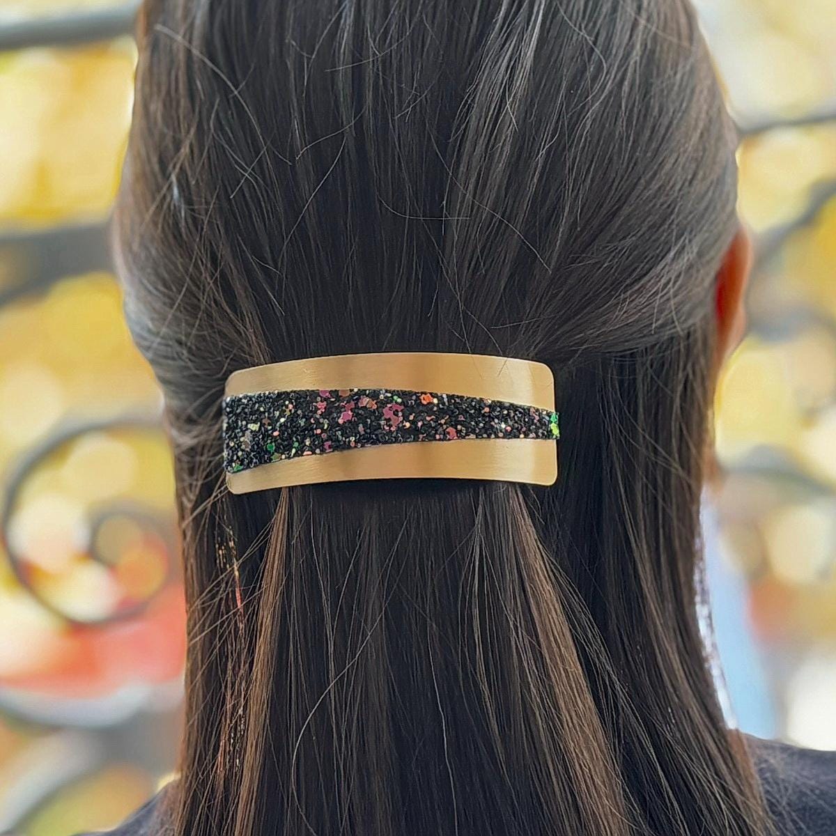 Barrette cheveux rectangulaire incurvés avec paillettes