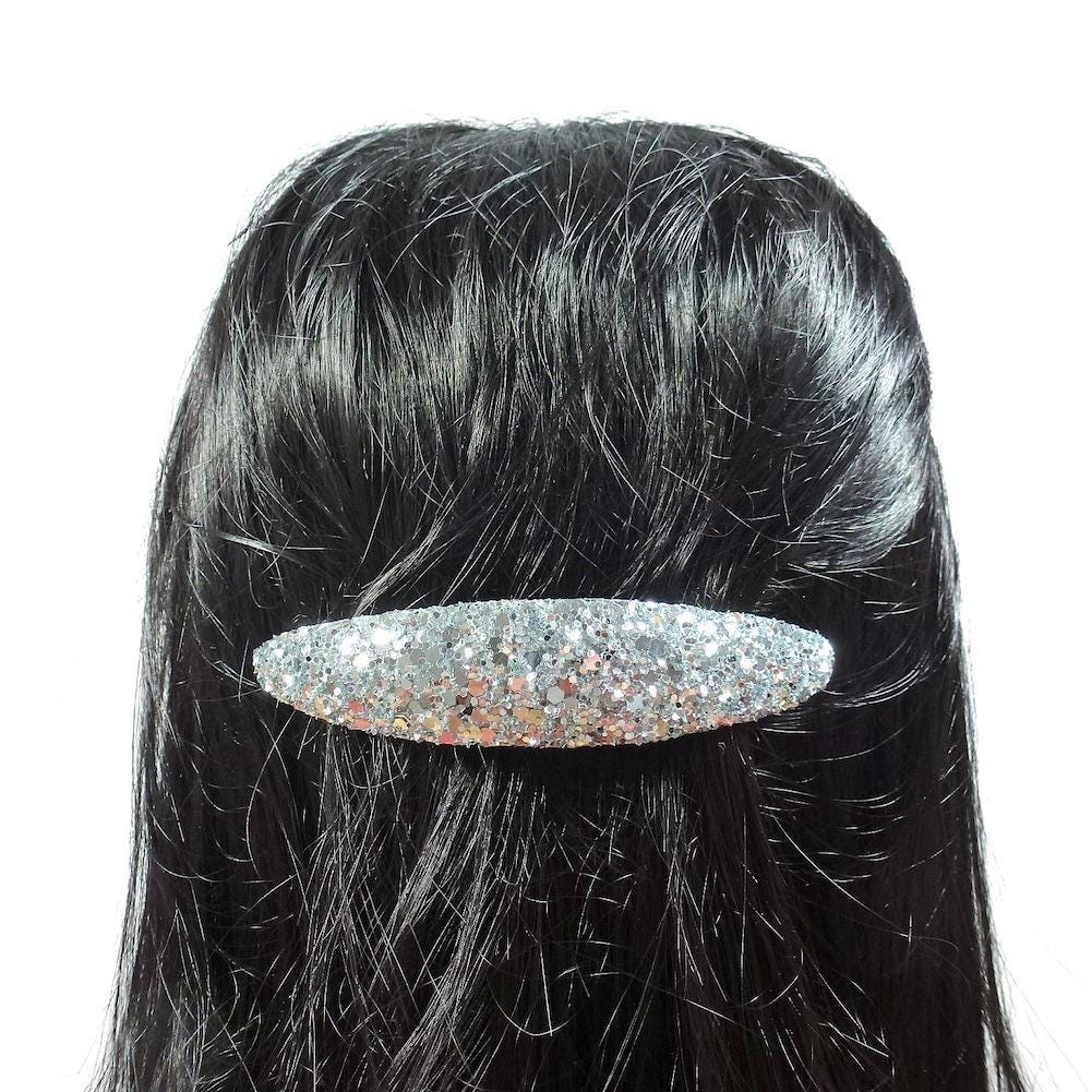 Barrette cheveux ovale à paillettes, argent