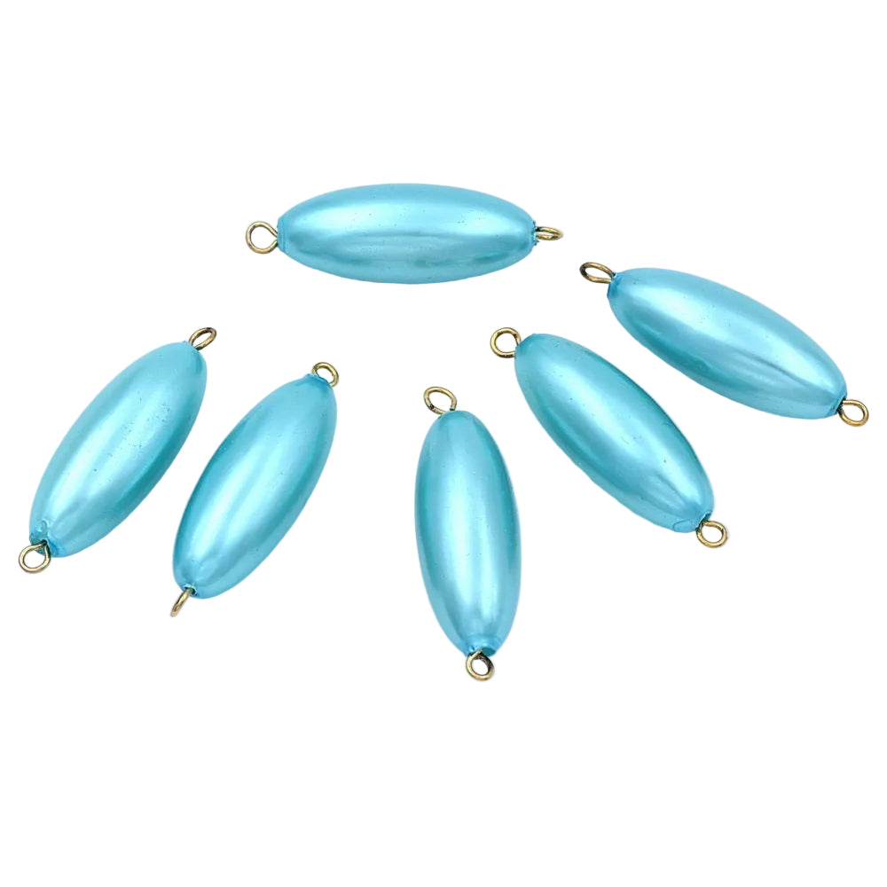 Perles Ovales Nacrées Acrylique Turquoise 30x10mm Tige Dorée - Lot de 10