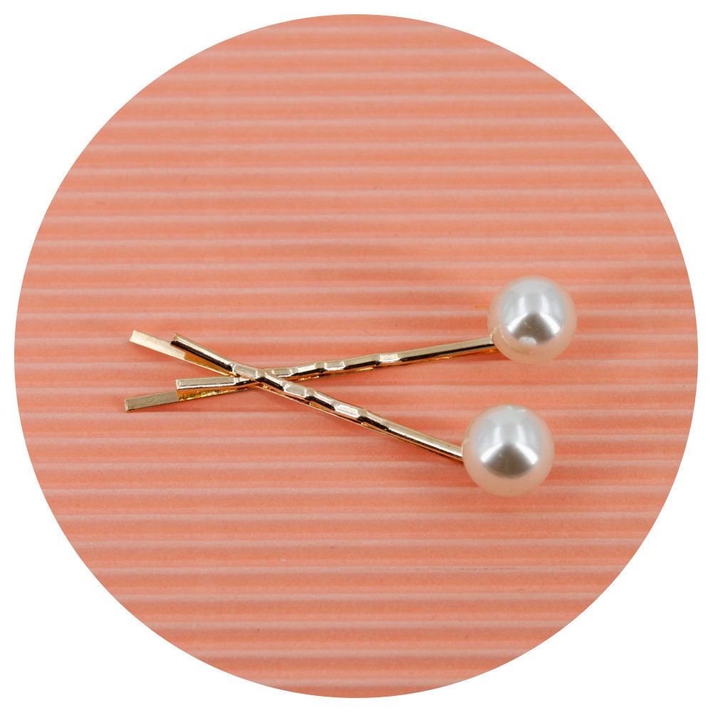 Barrettes cheveux doré et perle - Lot de 2